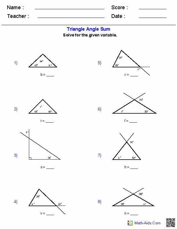 50 Triangle Angle Sum Worksheet Answers