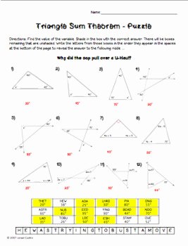 Triangle Angle Sum Worksheet Answers Luxury Triangle Sum theorem Puzzle Worksheet by Sine On the
