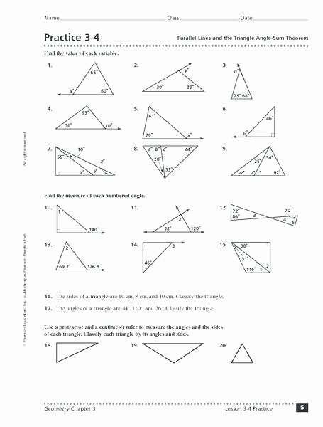 Triangle Angle Sum Worksheet Inspirational Triangle Sum and Exterior Angle theorem Worksheet Answers