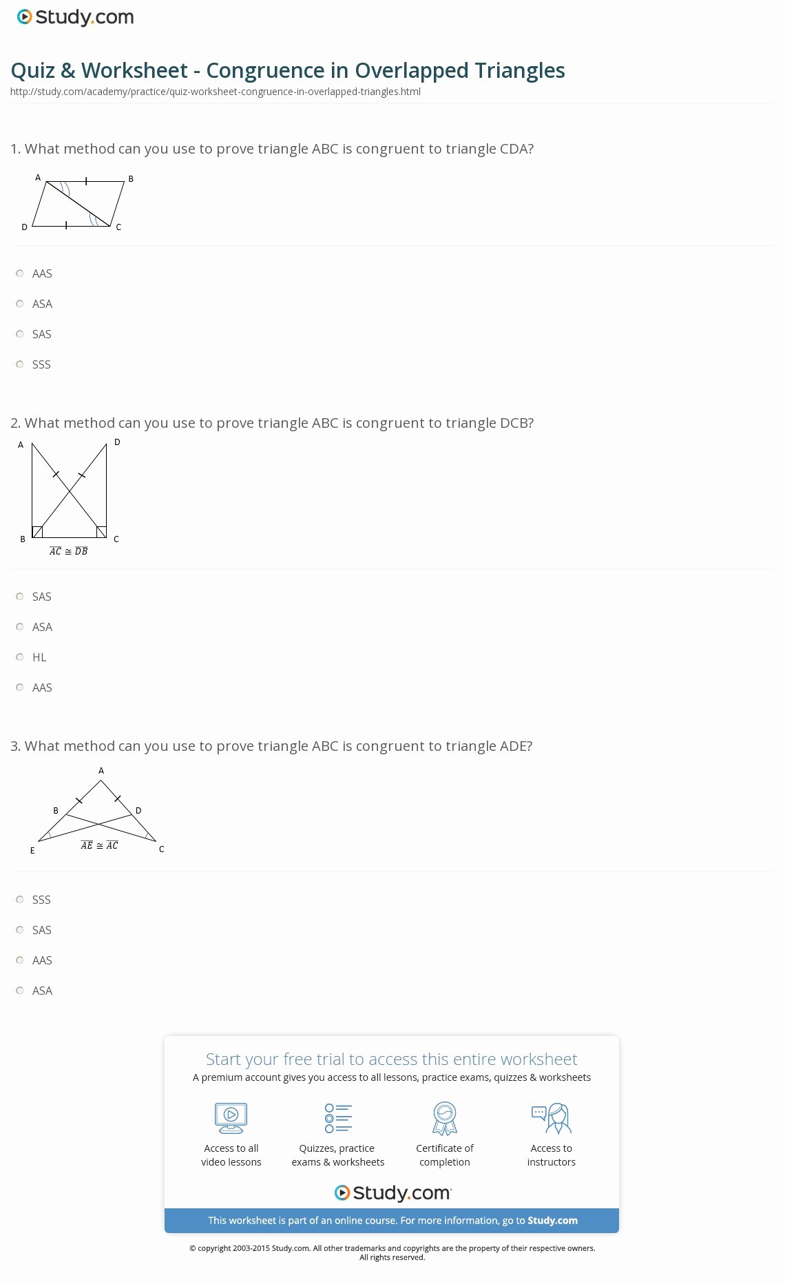 Triangle Congruence Practice Worksheet Luxury Quiz &amp; Worksheet Congruence In Overlapped Triangles