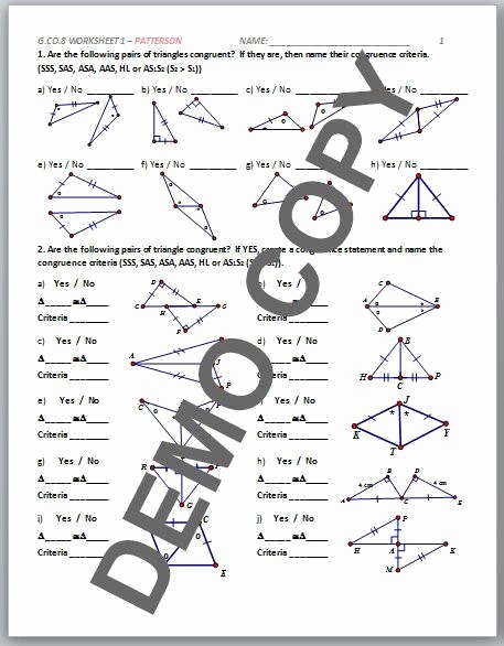 Triangle Congruence Worksheet Answer Key Unique Triangle Congruence Worksheet Answers