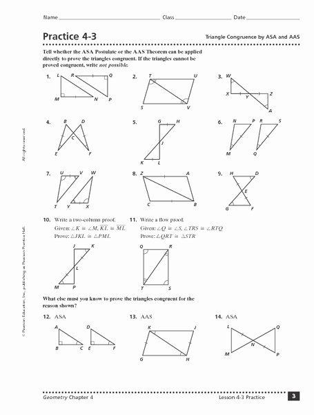 Triangle Congruence Worksheet Answers Lovely Practice 4 3 Triangle Congruence by asa and Aas Worksheet