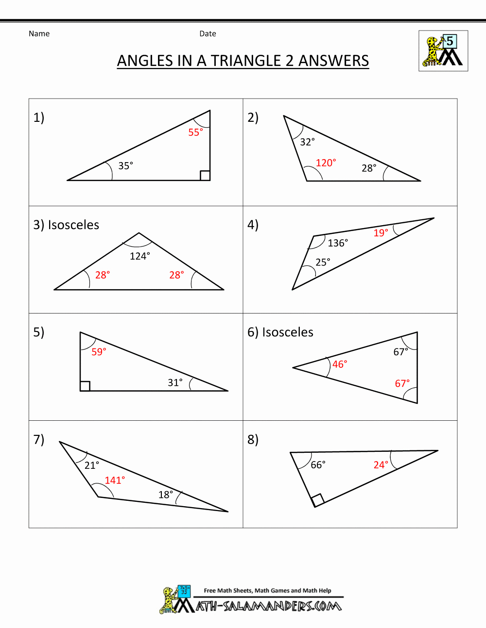 Triangle Interior Angles Worksheet Answers Elegant Math Worksheets for Fifth Graders Angles In A Triangle