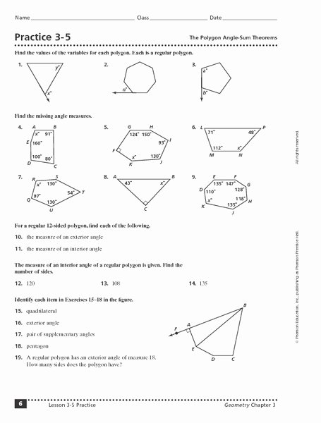 Triangle Interior Angles Worksheet Answers Unique Practice 3 5 the Polygon Angle Sum theorem Worksheet for