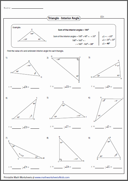 Triangle Interior Angles Worksheet Answers Unique Triangles Worksheets