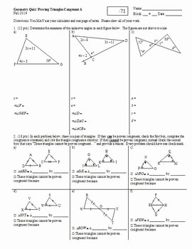 Triangle Proofs Worksheet Answers Beautiful Geometry Quiz Proving Triangles Congruent Fall 2013 2