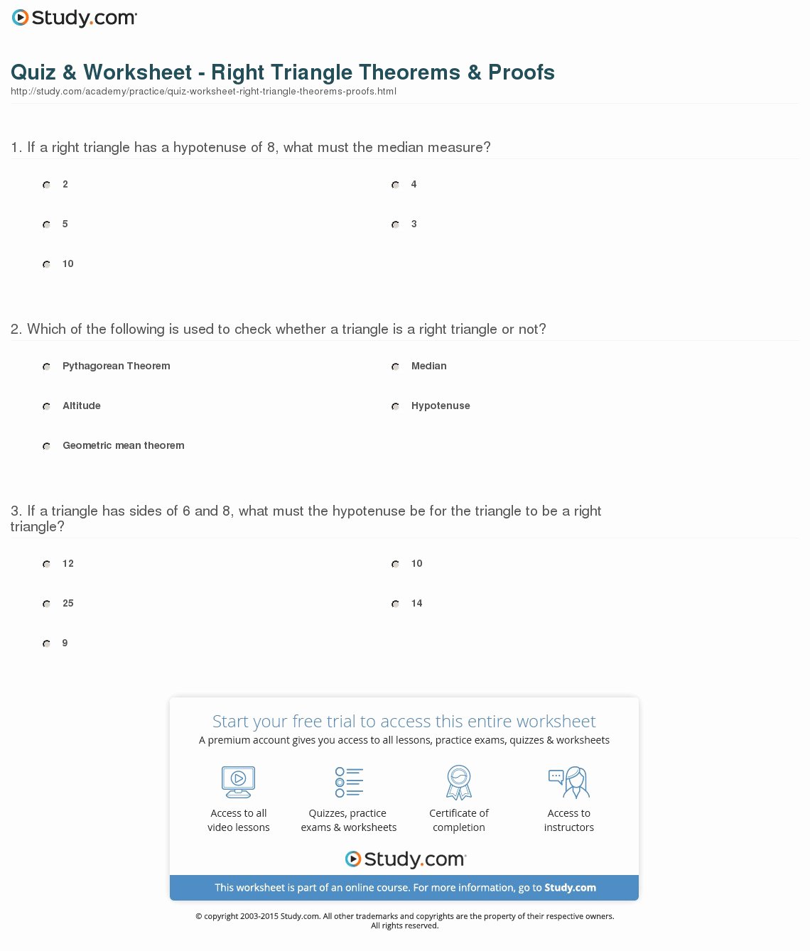 Triangle Proofs Worksheet Answers Best Of Quiz &amp; Worksheet Right Triangle theorems &amp; Proofs