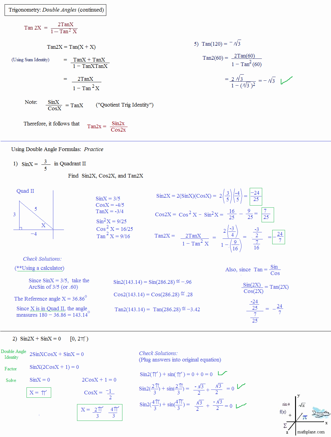 Trig Identities Worksheet with Answers Elegant Math Plane Trig Identities Ii Double Angles