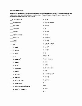 Trig Identities Worksheet with Answers Inspirational Trigonometry Identity Matching Worksheet by Teaching High
