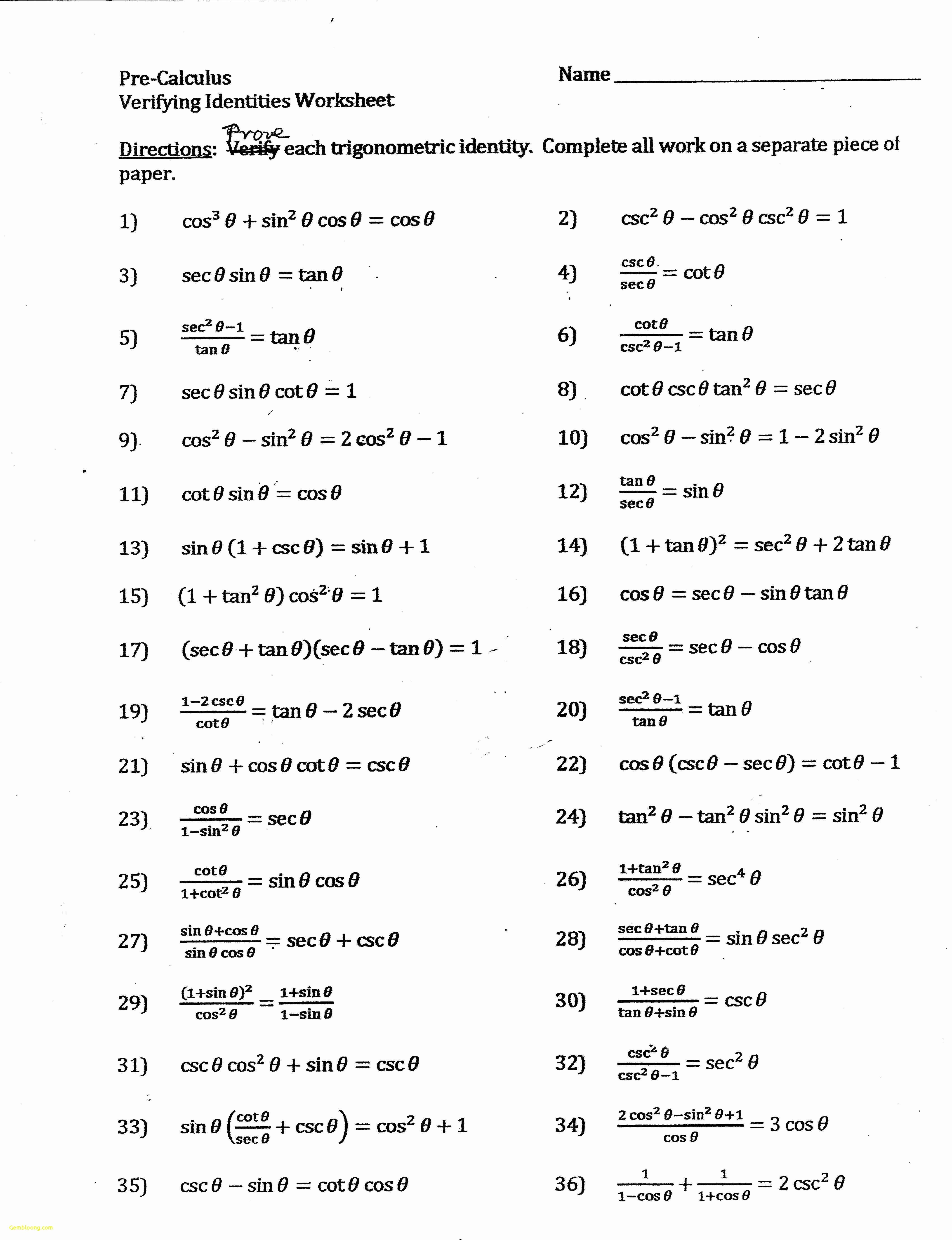 Trig Identities Worksheet with Answers Lovely Proving Trigonometric Identities Worksheet with Answers