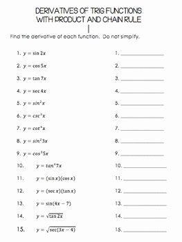 Trig Identities Worksheet with Answers New Derivatives Of Trig Functions Worksheet and Sticker