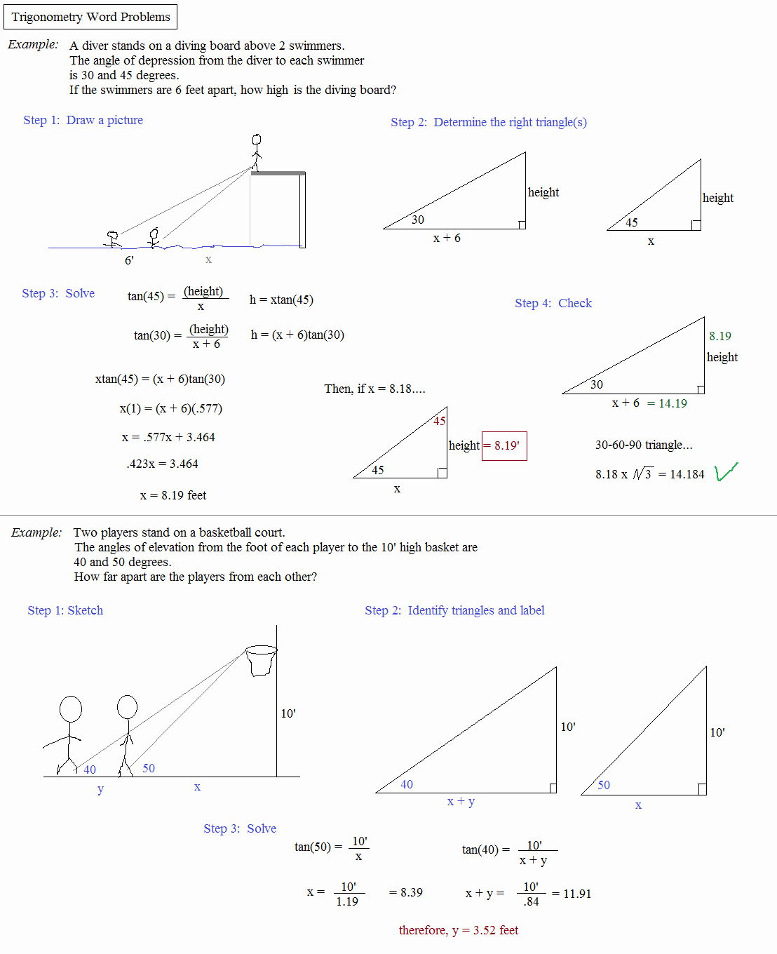 50 Trig Word Problems Worksheet Answers