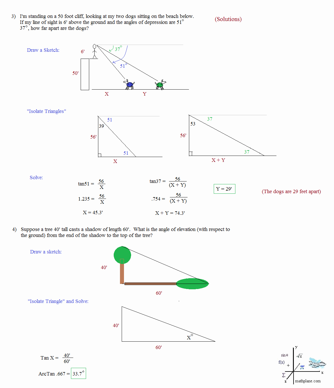 50 Trig Word Problems Worksheet Answers