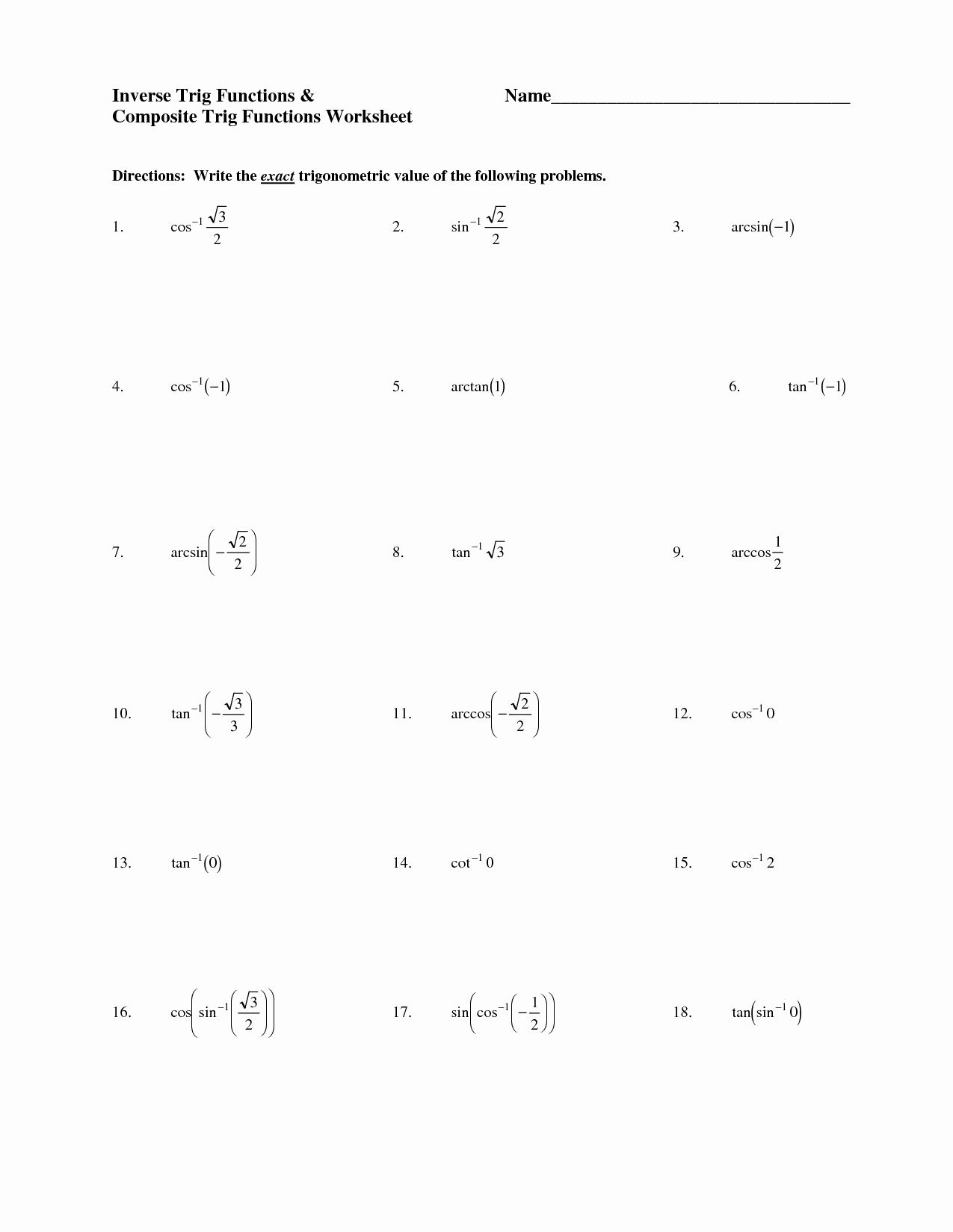 50 Trig Word Problems Worksheet