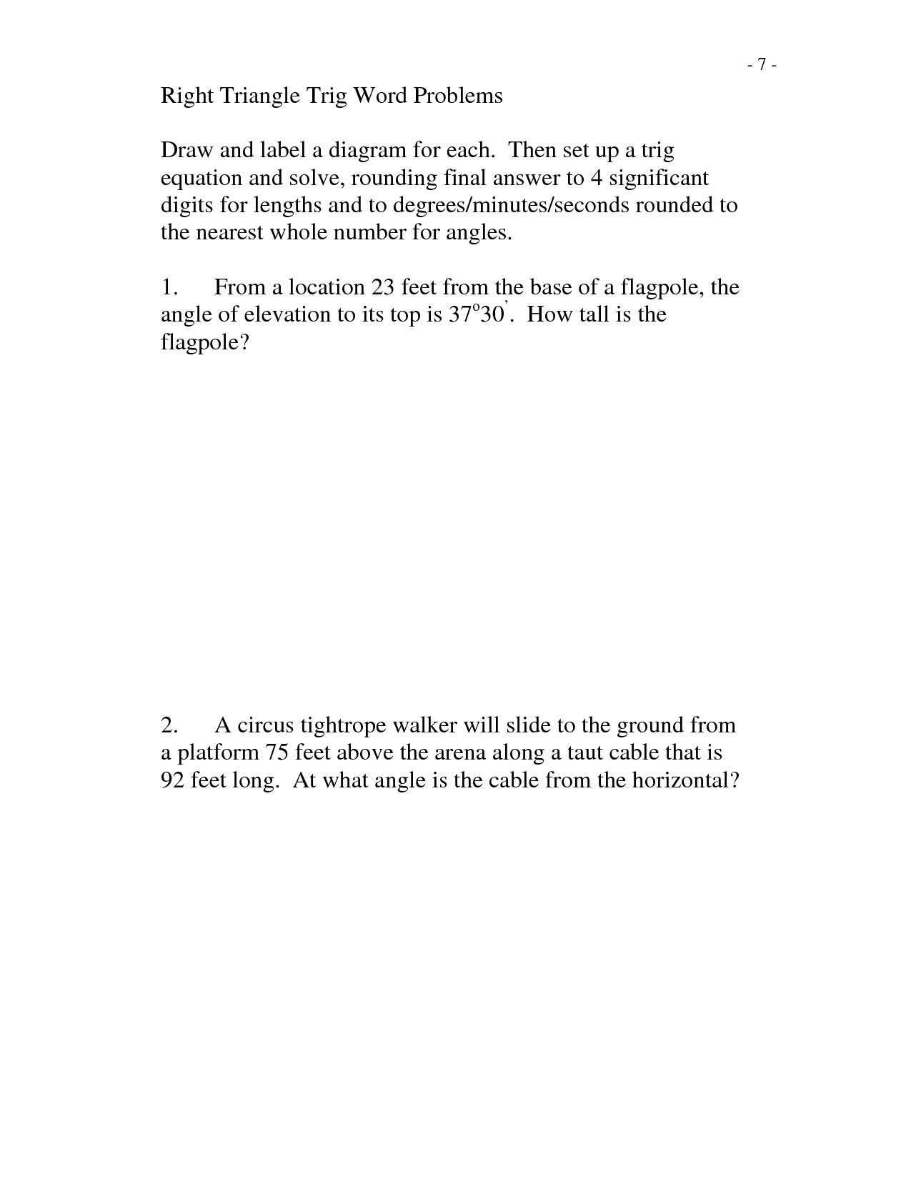 Trig Word Problems Worksheet Unique 11 Best Of Right Triangle Trigonometry Worksheet