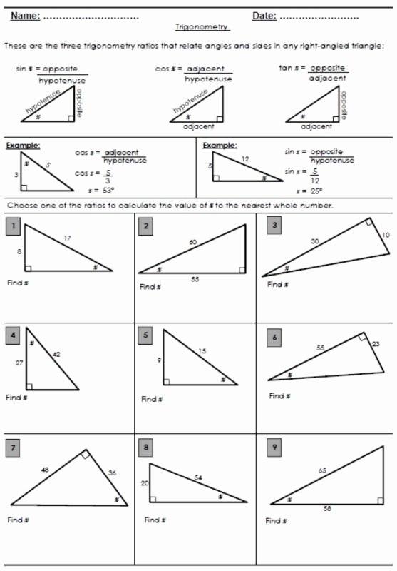 Trigonometric Ratios Worksheet Answers New Free Trigonometry Ratio Review Worksheet
