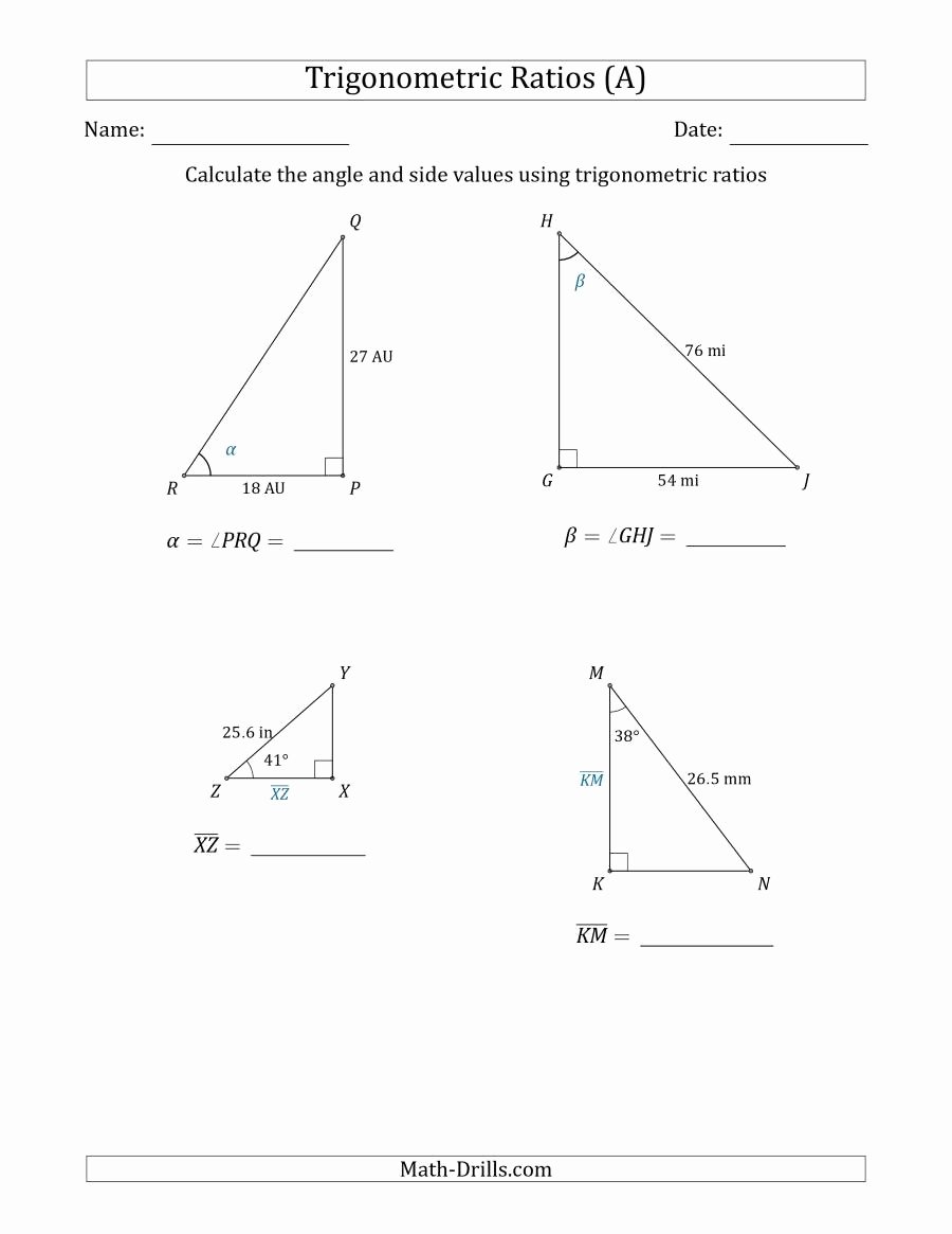 Trigonometric Ratios Worksheet Answers Unique Calculating Angle and Side Values Using Trigonometric