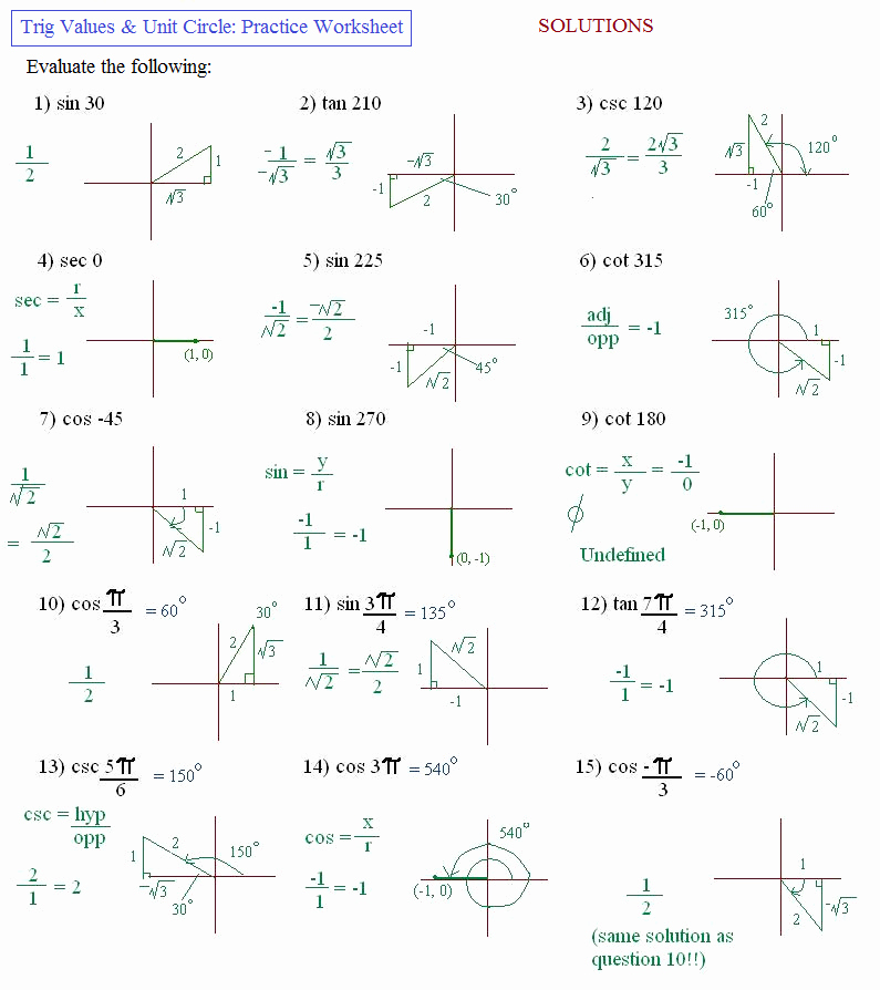 Trigonometry Unit Circle Worksheet Answers Inspirational Math Plane Unit Circle and Trigonometry Measures