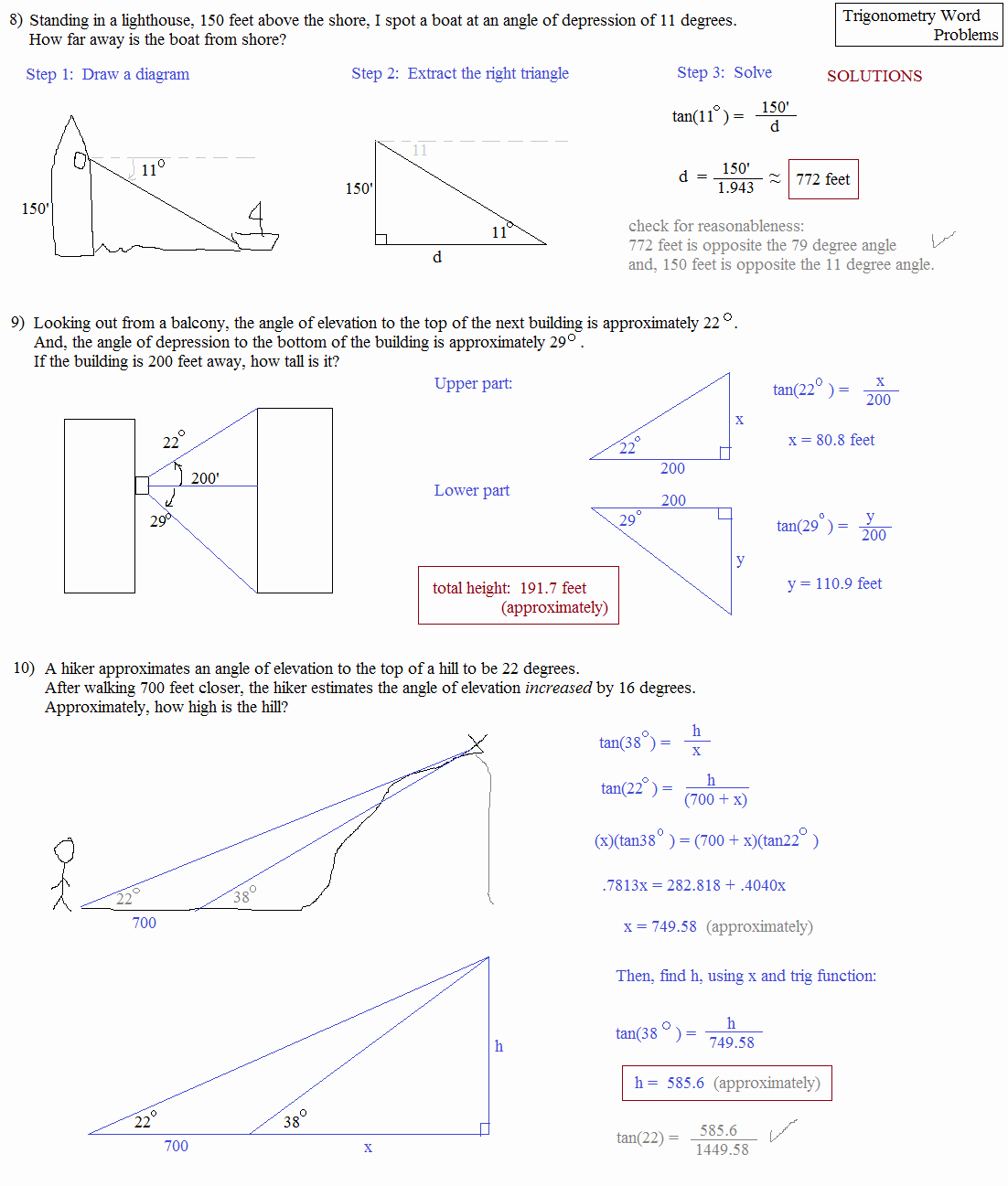 Trigonometry Word Problems Worksheet Answers Elegant Math Plane Trigonometry Word Problems