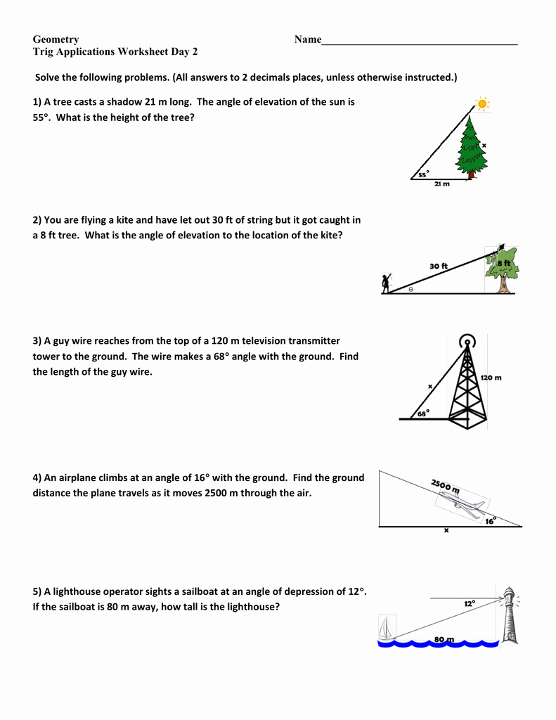 50 Trigonometry Word Problems Worksheet Answers