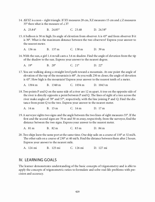 Trigonometry Word Problems Worksheet Answers New Grade 9 Mathematics Module 7 Triangle Trigonometry