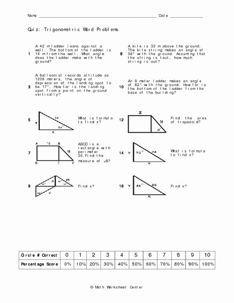 Trigonometry Word Problems Worksheet Beautiful Trigonometric Word Problems Worksheet for 10th Grade