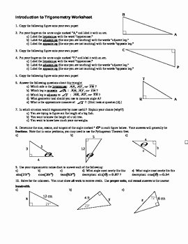 Trigonometry Word Problems Worksheet Elegant Introduction to Trigonometry Worksheet with Answer Key