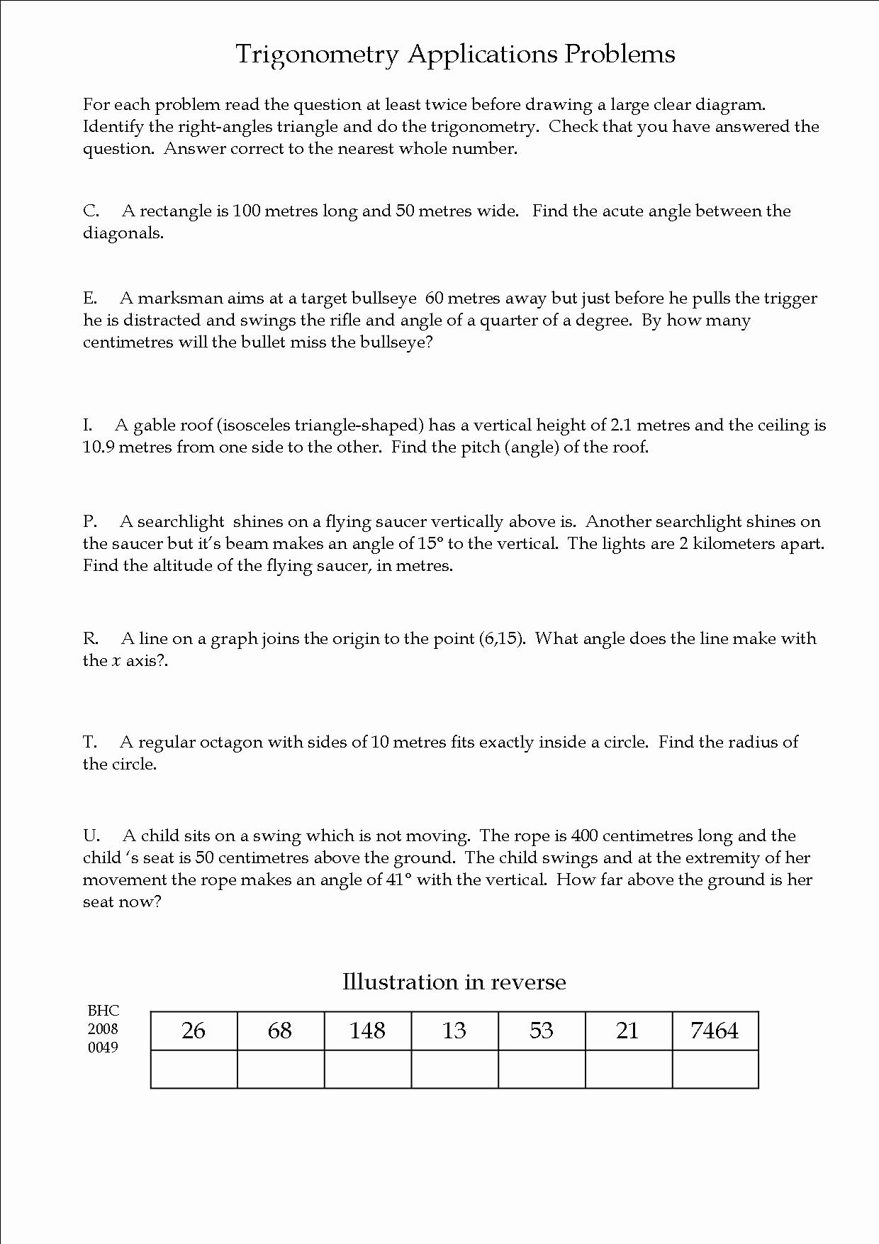 Trigonometry Word Problems Worksheet Fresh A Collection Of Nice Trigonometry Word Problems for