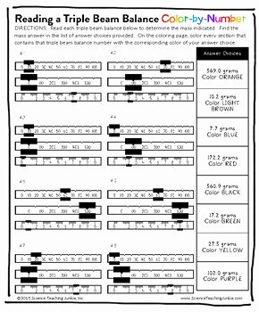 Triple Beam Balance Practice Worksheet Best Of Reading A Triple Beam Balance Color by Number by Science