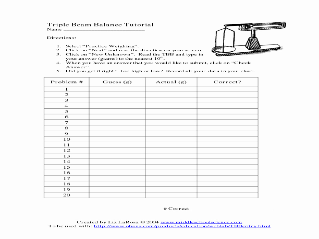 Triple Beam Balance Practice Worksheet New Triple Beam Balance Tutorial Worksheet for 3rd 4th Grade