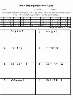 Two Step Equation Worksheet Awesome Equations solving Two Step Equations Fun Puzzle