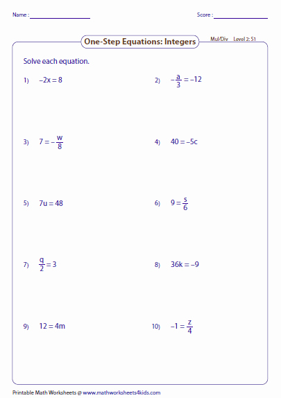 Two Step Equation Worksheet Elegant E Step Equation Multiplication and Division