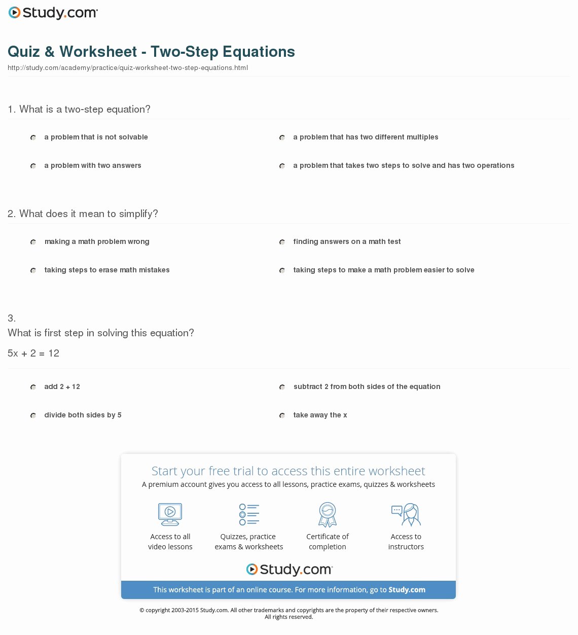 Two Step Equation Worksheet Elegant Quiz &amp; Worksheet Two Step Equations