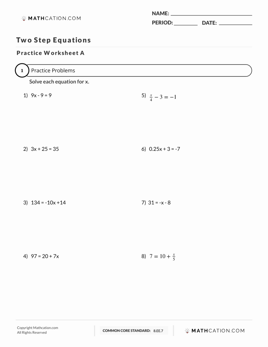 Two Step Equation Worksheet New Two Step Equations Worksheet