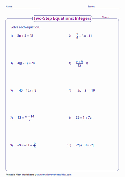 Two Step Equations Worksheet Answers Awesome Two Step Equation Worksheets