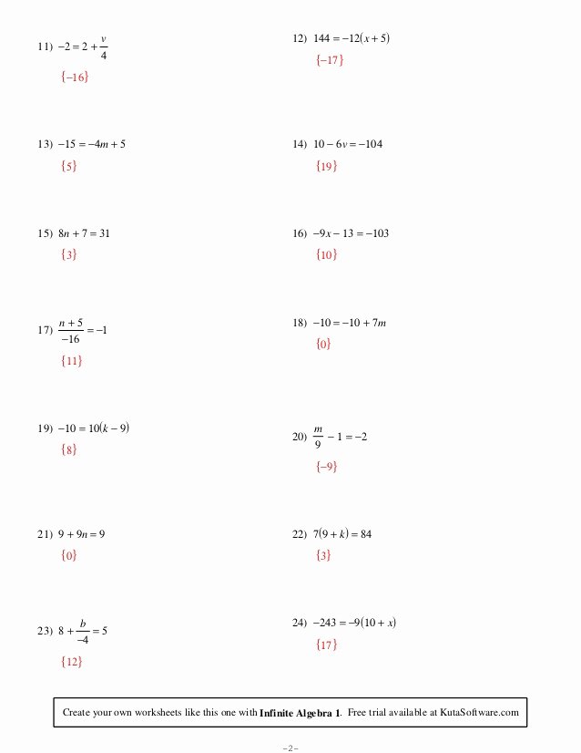 Two Step Equations Worksheet Answers Elegant Two Step Equations