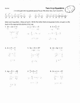 Two Step Equations Worksheet Answers Lovely solving Two Step Equations 1 Joke Worksheet with Answer