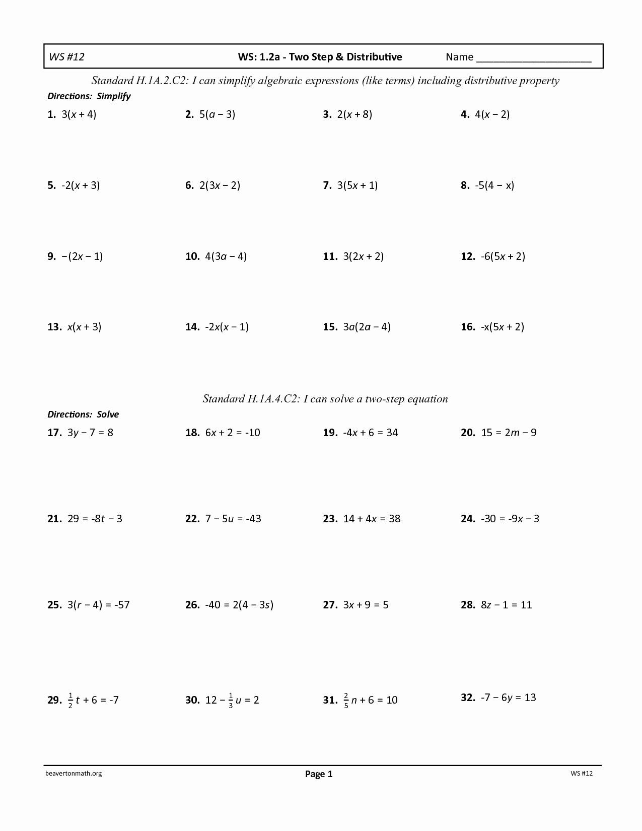 Two Step Equations Worksheet Answers New 16 Best Of Pre Algebra Worksheets Distributive