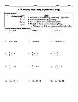 Two Step Equations Worksheet Beautiful 11 Best Of Two Step Equations Math Worksheets