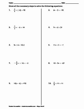 Two Step Equations Worksheet Beautiful solving Two Step Equations Practice Worksheet Ii by Maya