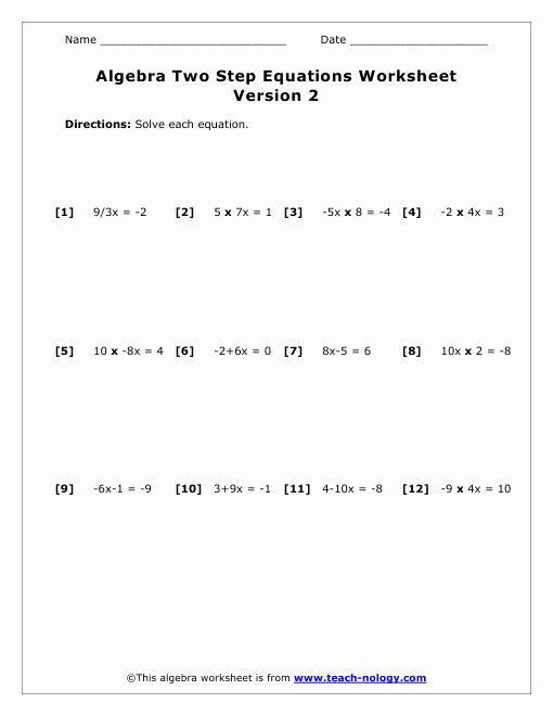 Two Step Equations Worksheet Inspirational Two Step Equation Worksheet Version 2