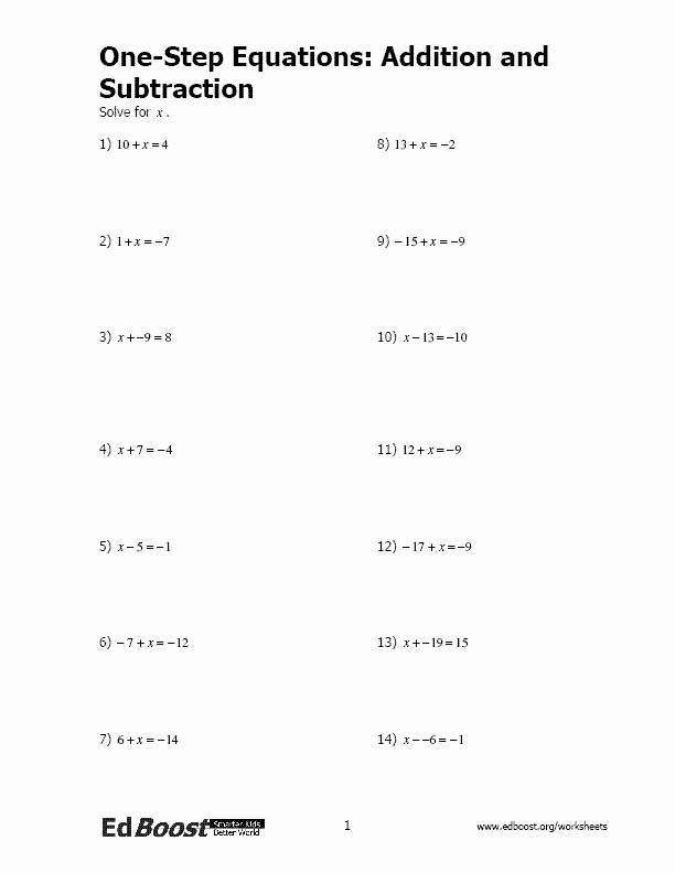 Two Step Equations Worksheet Unique E Step Equations Addition and Subtraction