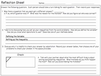 Two Step Inequalities Worksheet Awesome Inequalities Two Step Partner Practice Reflection