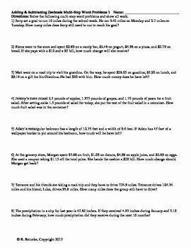 Two Step Word Problems Worksheet Best Of Adding &amp; Subtracting Decimals Multi Step Word Problems 4