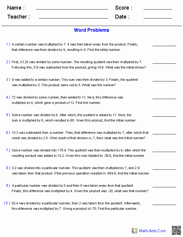 50 Two Step Word Problems Worksheet
