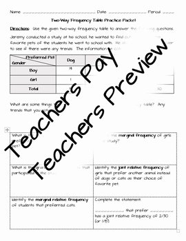 Two Way Frequency Tables Worksheet Beautiful Two Way Frequency Table Practice Packet &amp; Project by