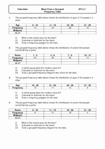 Two Way Frequency Tables Worksheet Lovely Mean From A Grouped Frequency Table 6th 8th Grade