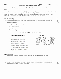 Types Of Chemical Reactions Worksheet Inspirational Types Of Chemical Reactions