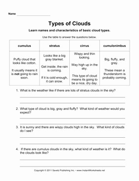 Types Of Clouds Worksheet Awesome Cloud Types