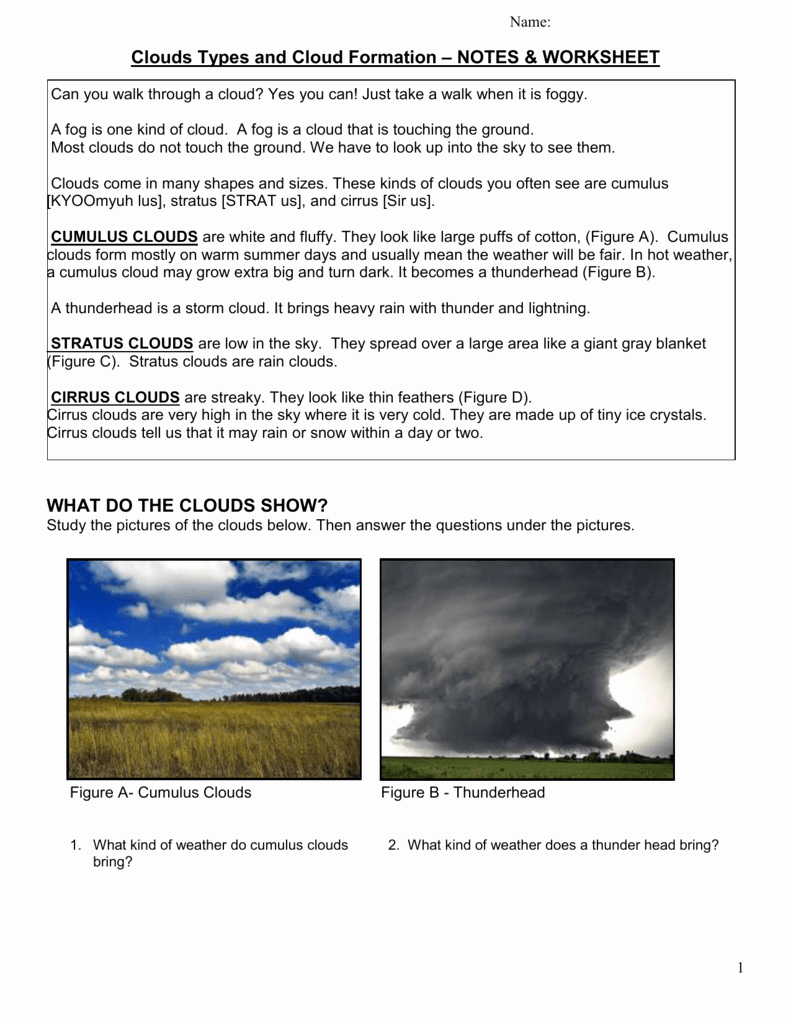 Types Of Clouds Worksheet Best Of Clouds Types and Cloud formation – Notes &amp; Worksheet